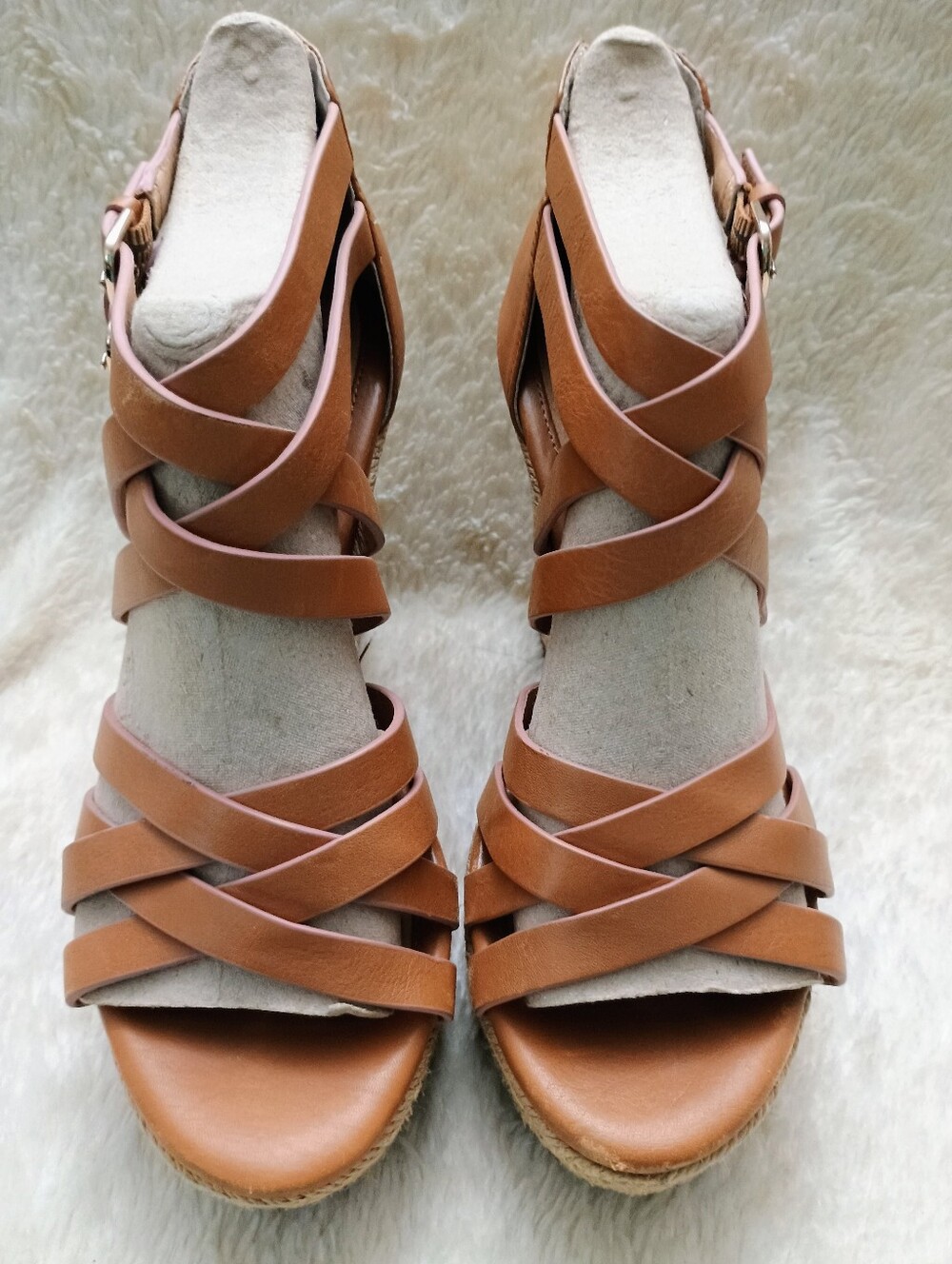 Söfft Women's Size 8M Brown Leather Strappy Espadrille Wedge Sandals